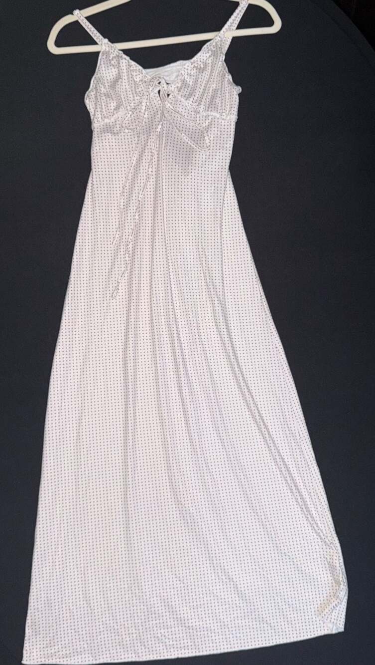 American Eagle Corset Bodice Midi Dress White Polka Dot Tie Front